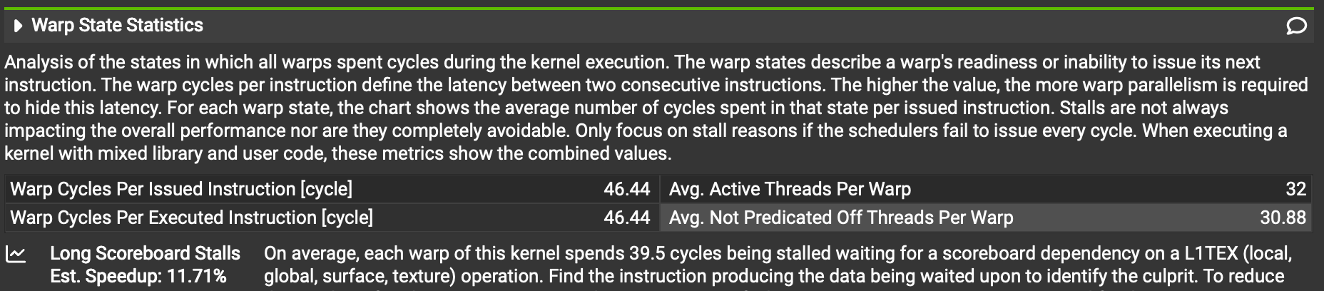 First Optimization - Warp State Statistics