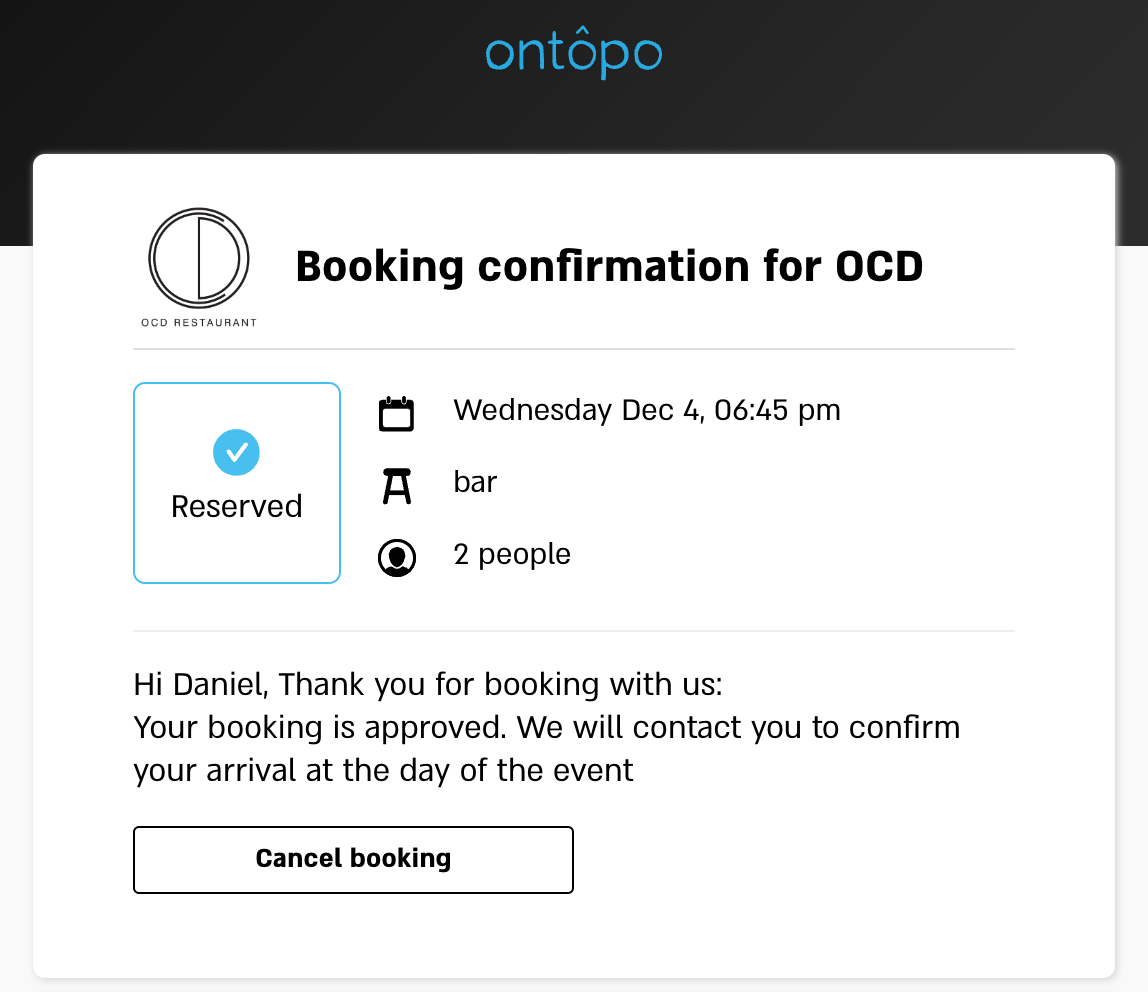 Booking confirmation