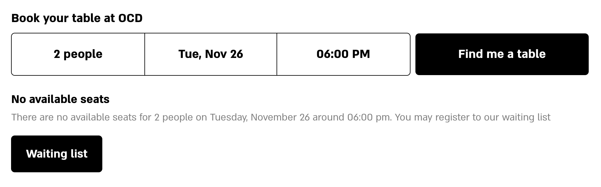 No available seats for November